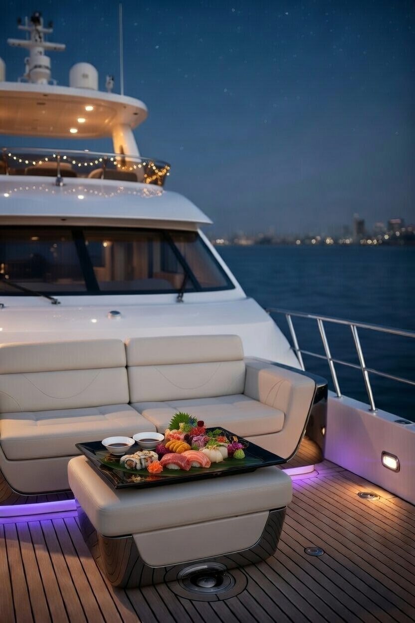 Private sushi chef preparing fresh rolls on a yacht β Emerald Eyes Miami